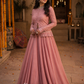 Dusty Rose Embellished Jacket Style Lehenga Set with Flowing Flared Skirt