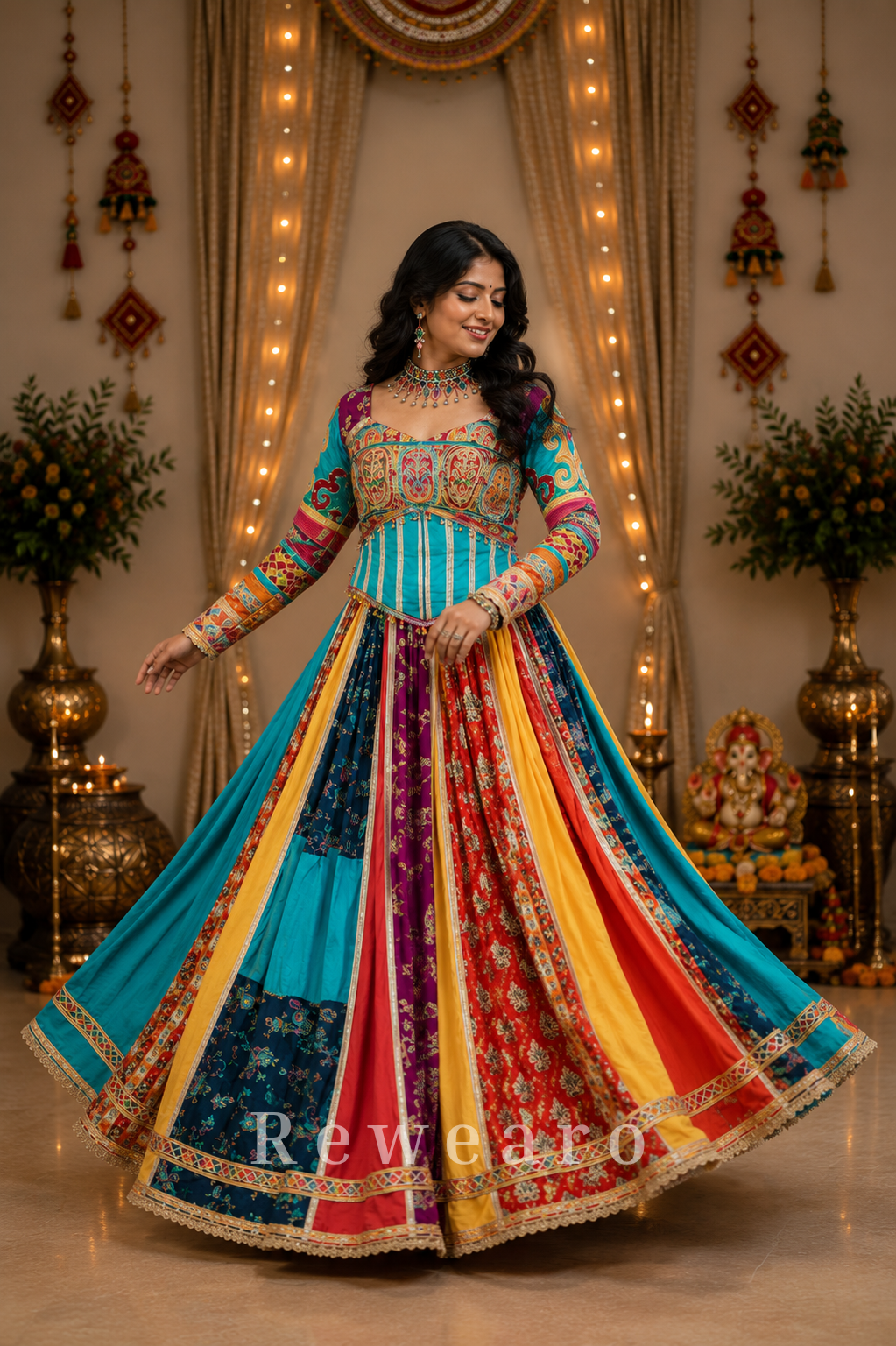Rangmanjari Noor-E-Nazakat Multicolour Panelled Lehenga Set