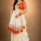Ivory Draped Saree with Rust Embroidered Blouse and Tassel Border Pallu