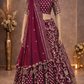 Wine Bandhani Embroidered Lehenga Set with Matching Embroidered Border Dupatta