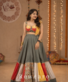 Multicolour Patchwork Panelled Lehenga with Folk-Art Blouse & Mustard Draped Dupatta