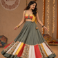 Multicolour Patchwork Panelled Lehenga with Folk-Art Blouse & Mustard Draped Dupatta