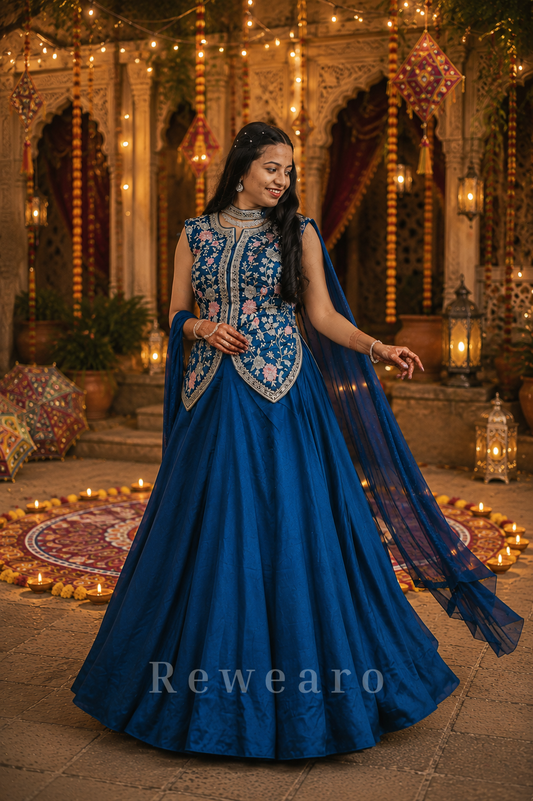 Nilambara Pushpika Anarkali Gown with Handcrafted Floral Heritage Yoke