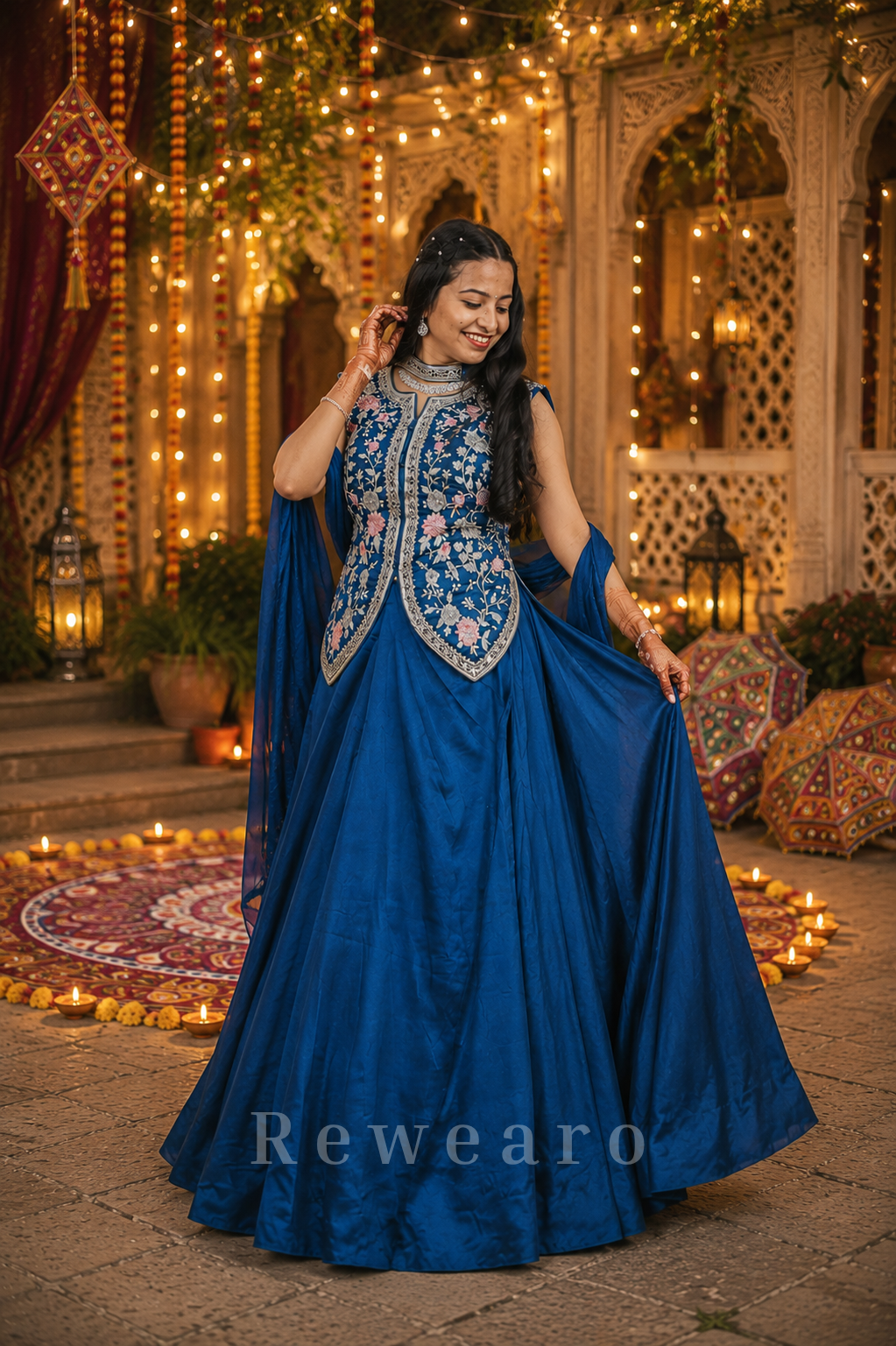 Nilambara Pushpika Anarkali Gown with Handcrafted Floral Heritage Yoke