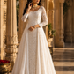 Pearl White Sequin Embroidered Cape Style Anarkali Gown