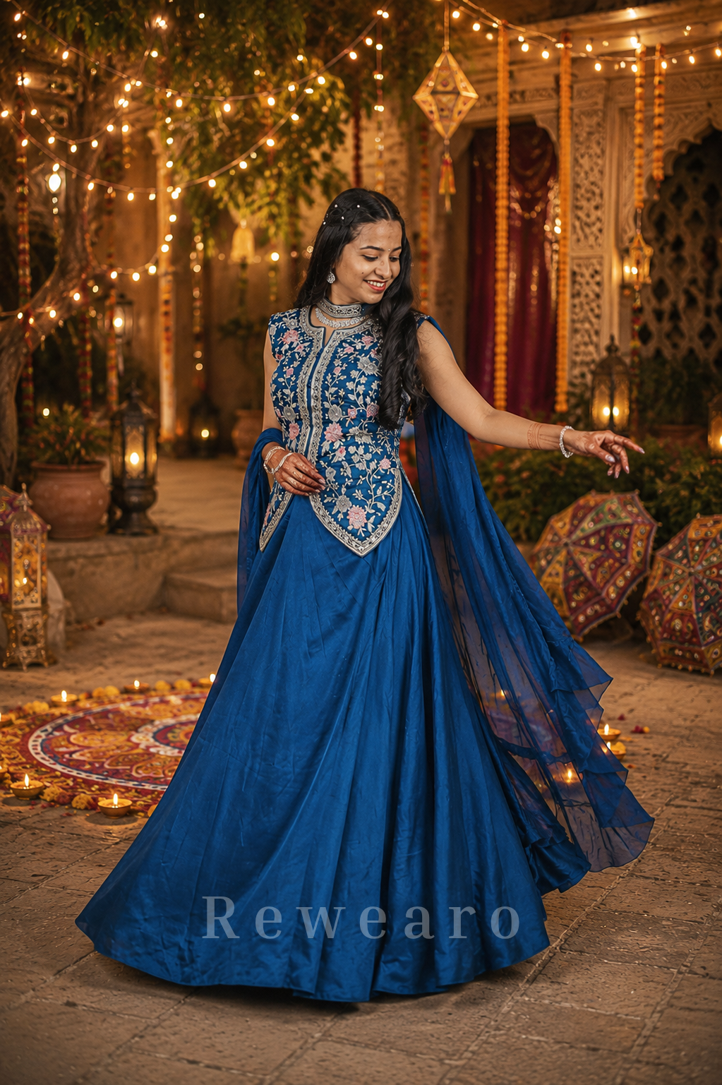Nilambara Pushpika Anarkali Gown with Handcrafted Floral Heritage Yoke