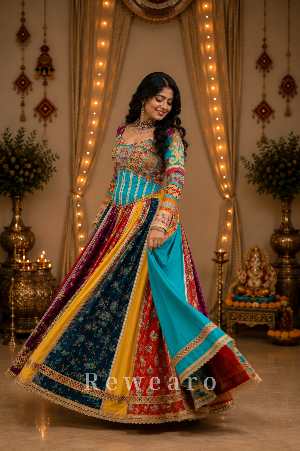 Rangmanjari Noor-E-Nazakat Multicolour Panelled Lehenga Set