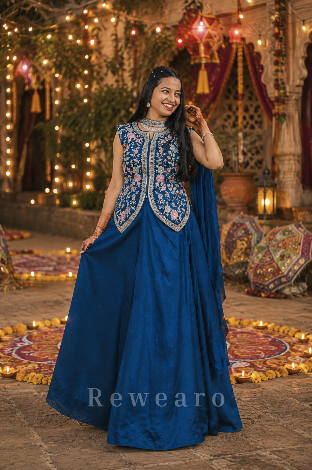 Nilambara Pushpika Anarkali Gown with Handcrafted Floral Heritage Yoke
