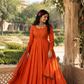 Rust Orange Embroidered Anarkali Gown with Contrast Border Dupatta