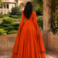 Rust Orange Embroidered Anarkali Gown with Contrast Border Dupatta