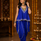 Royal Blue Embroidered Layered Kurta with Draped Dhoti Pants