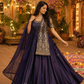 Midnight Embroidered Anarkali Gown with Handcrafted Belt