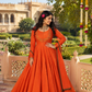 Rust Orange Embroidered Anarkali Gown with Contrast Border Dupatta