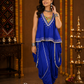 Royal Blue Embroidered Layered Kurta with Draped Dhoti Pants