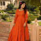 Rust Orange Embroidered Anarkali Gown with Contrast Border Dupatta