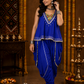 Royal Blue Embroidered Layered Kurta with Draped Dhoti Pants