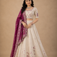 Ivory Embroidered Lehenga Set with Magenta Bandhani Style Dupatta