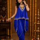 Royal Blue Embroidered Layered Kurta with Draped Dhoti Pants