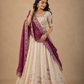 Ivory Embroidered Lehenga Set with Magenta Bandhani Style Dupatta