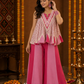 Blush Pink Printed Peplum Kurti with Layered Palazzo Pants & Embellished Neckline