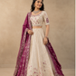 Ivory Embroidered Lehenga Set with Magenta Bandhani Style Dupatta