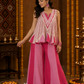 Blush Pink Printed Peplum Kurti with Layered Palazzo Pants & Embellished Neckline