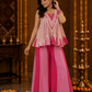 Blush Pink Printed Peplum Kurti with Layered Palazzo Pants & Embellished Neckline