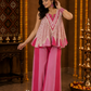 Blush Pink Printed Peplum Kurti with Layered Palazzo Pants & Embellished Neckline