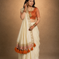 Ivory Draped Saree with Rust Embroidered Blouse and Tassel Border Pallu