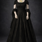 Midnight Black Embellished Ball Gown with Sheer Drape Sleeves