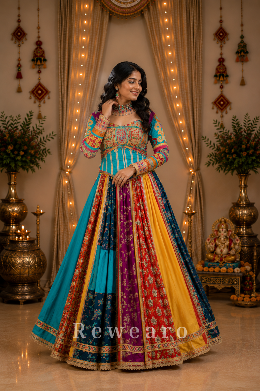 Rangmanjari Noor-E-Nazakat Multicolour Panelled Lehenga Set