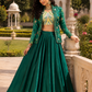 Emerald Embroidered Jacket Style Lehenga Set with Geometric Mirror Work Blouse