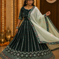 Midnight Garden Embroidered Kalidar Lehenga with Floral Borderwork & Organza Dupatta