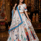 Ivory Folk Art Printed Lehenga Set with Contrast Border Dupatta
