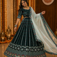 Midnight Garden Embroidered Kalidar Lehenga with Floral Borderwork & Organza Dupatta