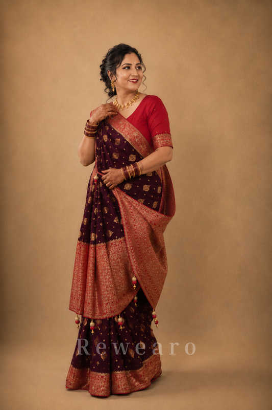 Royal Banarasi Zari Woven Saree with Ornate Heritage Border and Tassel Pallu