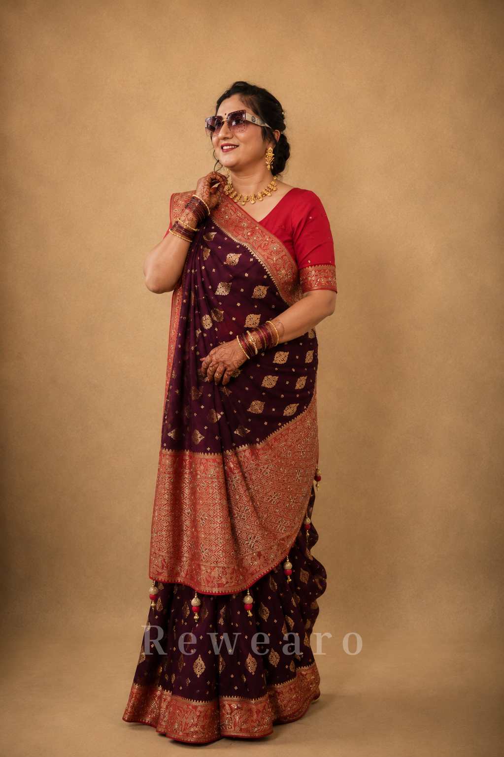 Royal Banarasi Zari Woven Saree with Ornate Heritage Border and Tassel Pallu
