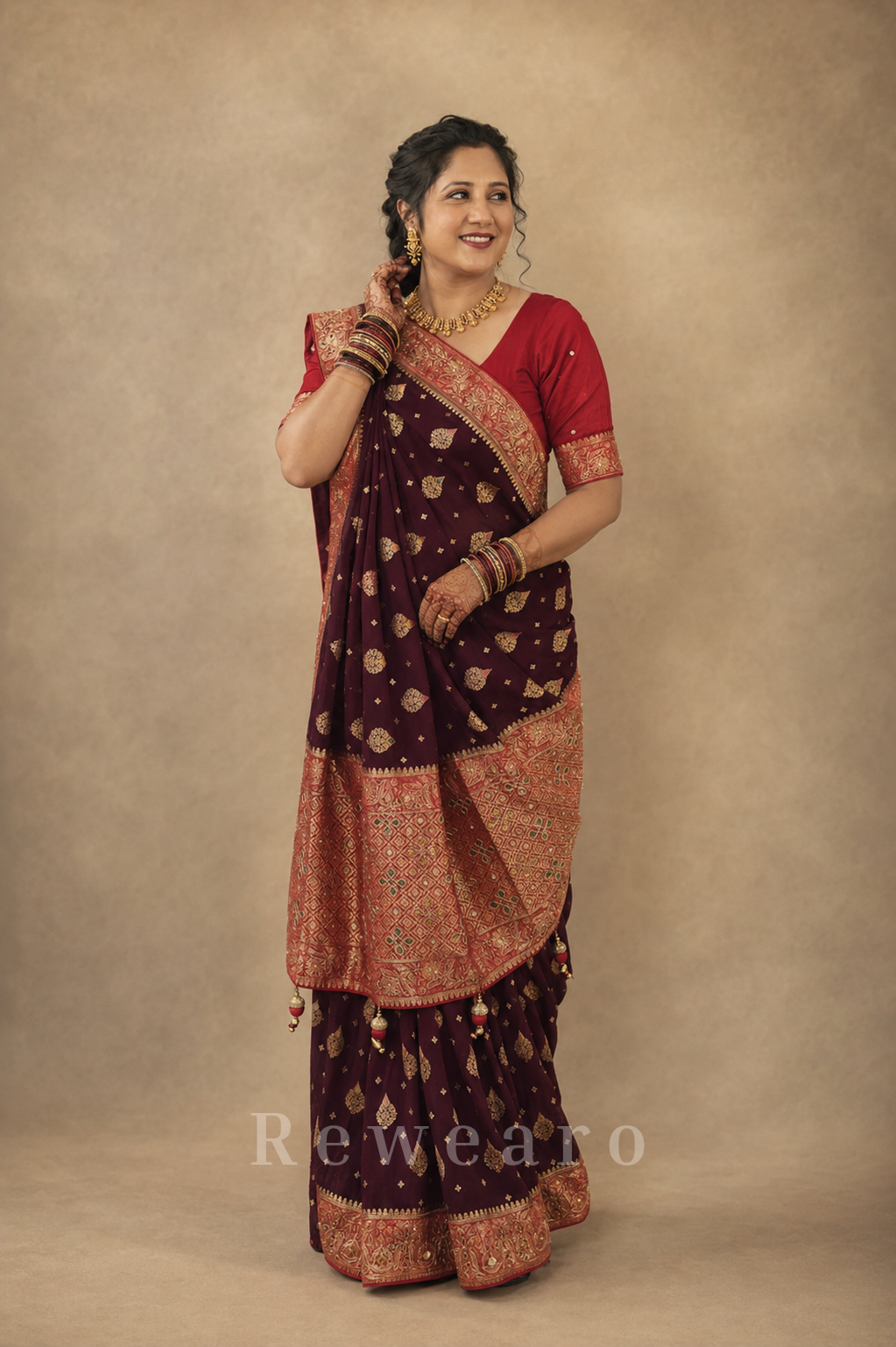Royal Banarasi Zari Woven Saree with Ornate Heritage Border and Tassel Pallu