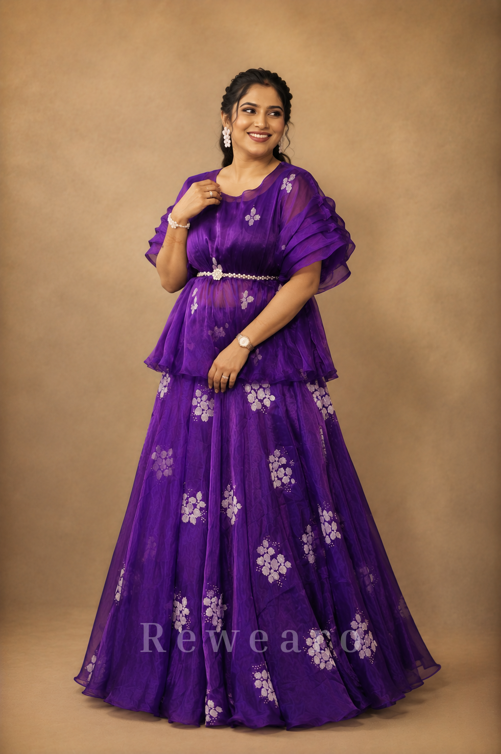 Floral Organza Peplum Lehenga Set