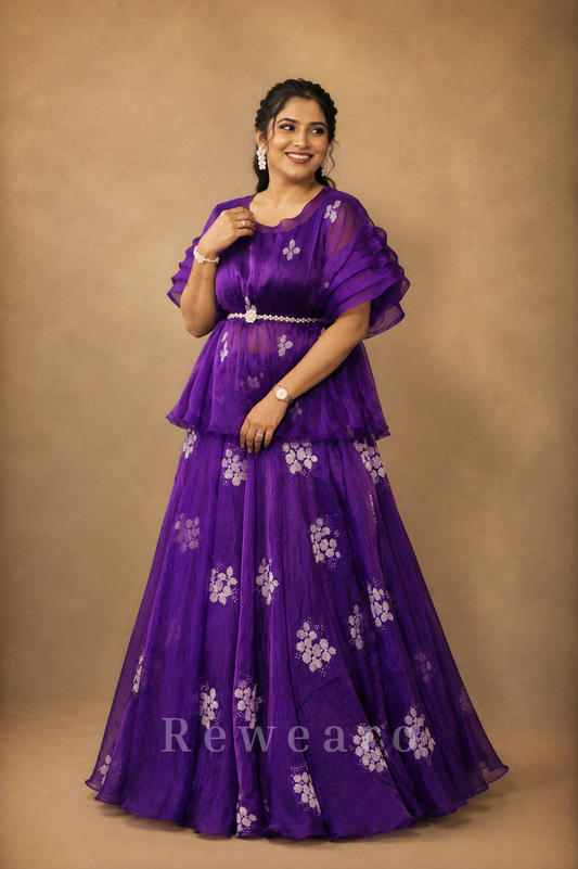 Floral Organza Peplum Lehenga Set