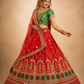 Crimson Bridal Lehenga with Folk-Figurative Border, Emerald Brocade Blouse & Ornate Veil
