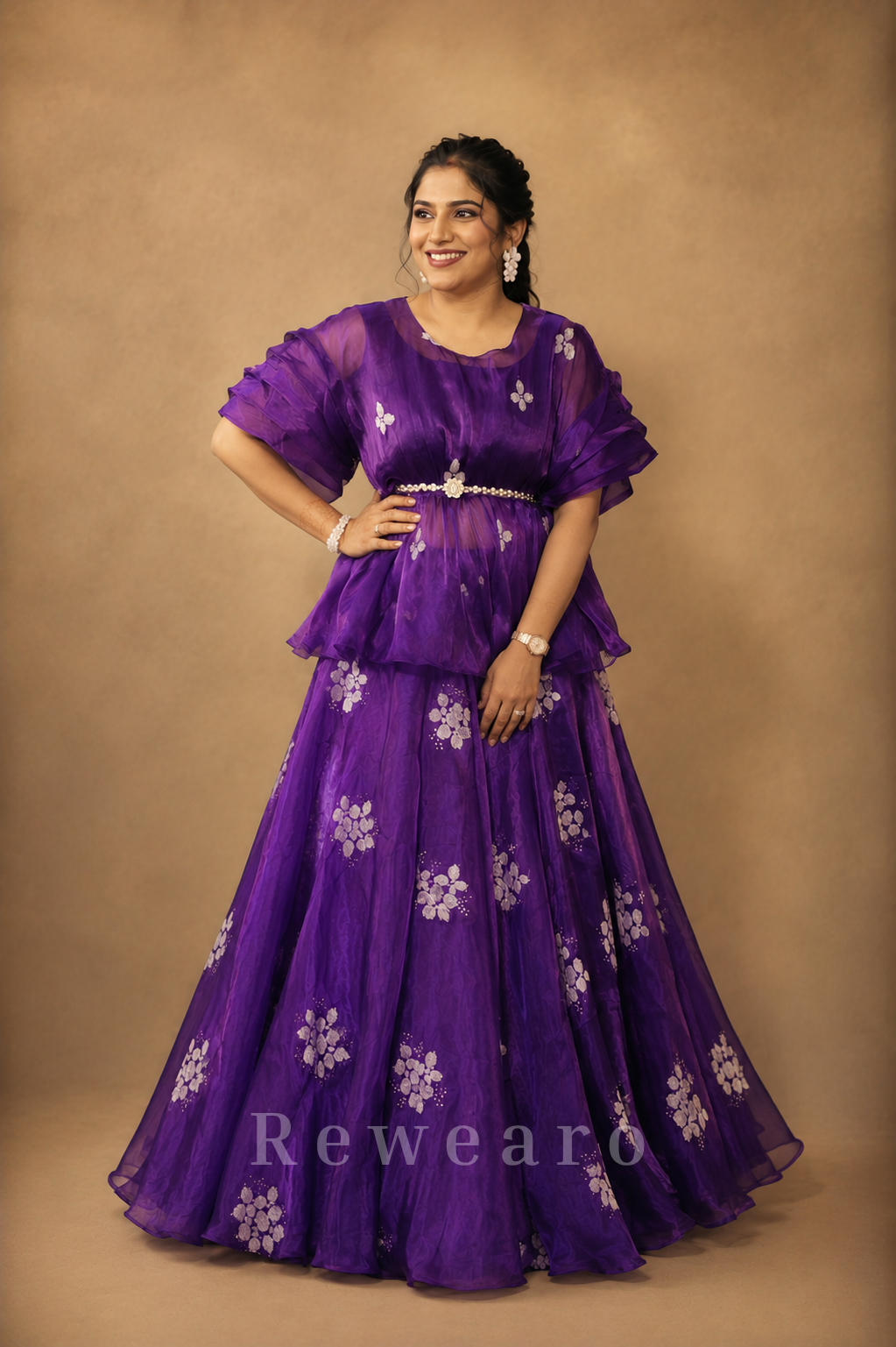 Floral Organza Peplum Lehenga Set