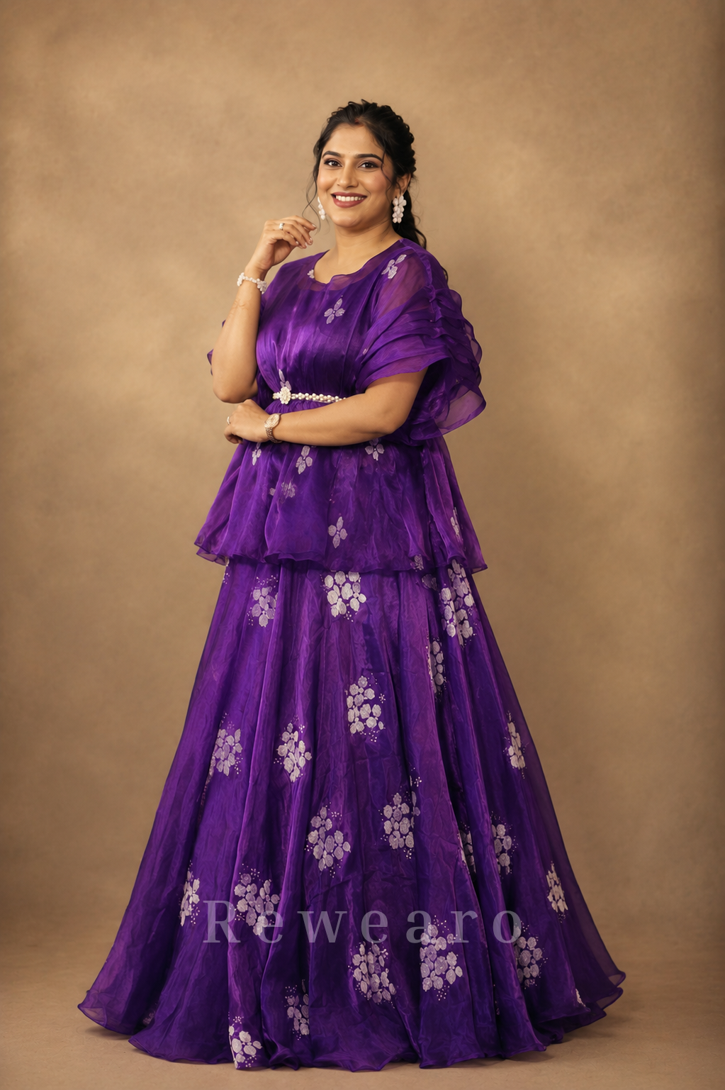 Floral Organza Peplum Lehenga Set