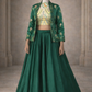Emerald Embroidered Jacket Style Lehenga Set with Geometric Mirror Work Blouse