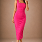 Runway Fuchsia Sculpted Bodycon Midi Dress with Contemporary Elegance