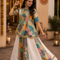 Multicolour Printed Choli Top with Panelled Flared Lehenga & Gota Border