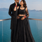 Midnight Black Coordinated Couple Set with Sequin Lehenga and Geometric Kurta