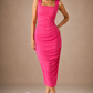 Runway Fuchsia Sculpted Bodycon Midi Dress with Contemporary Elegance