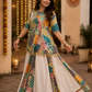 Multicolour Printed Choli Top with Panelled Flared Lehenga & Gota Border