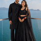 Midnight Black Coordinated Couple Set with Sequin Lehenga and Geometric Kurta